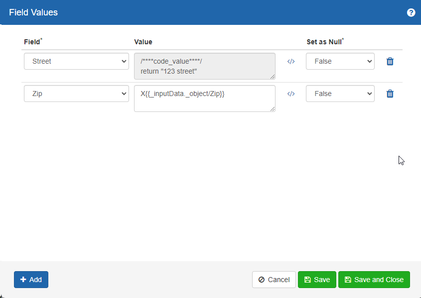 Add Record By Fields Example