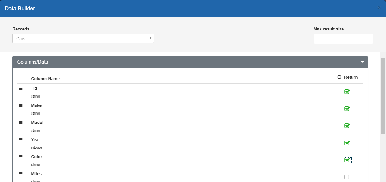 Query Builder Selecting Record Columns