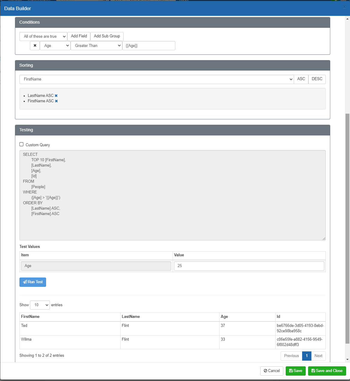 Query Builder Testing Queries